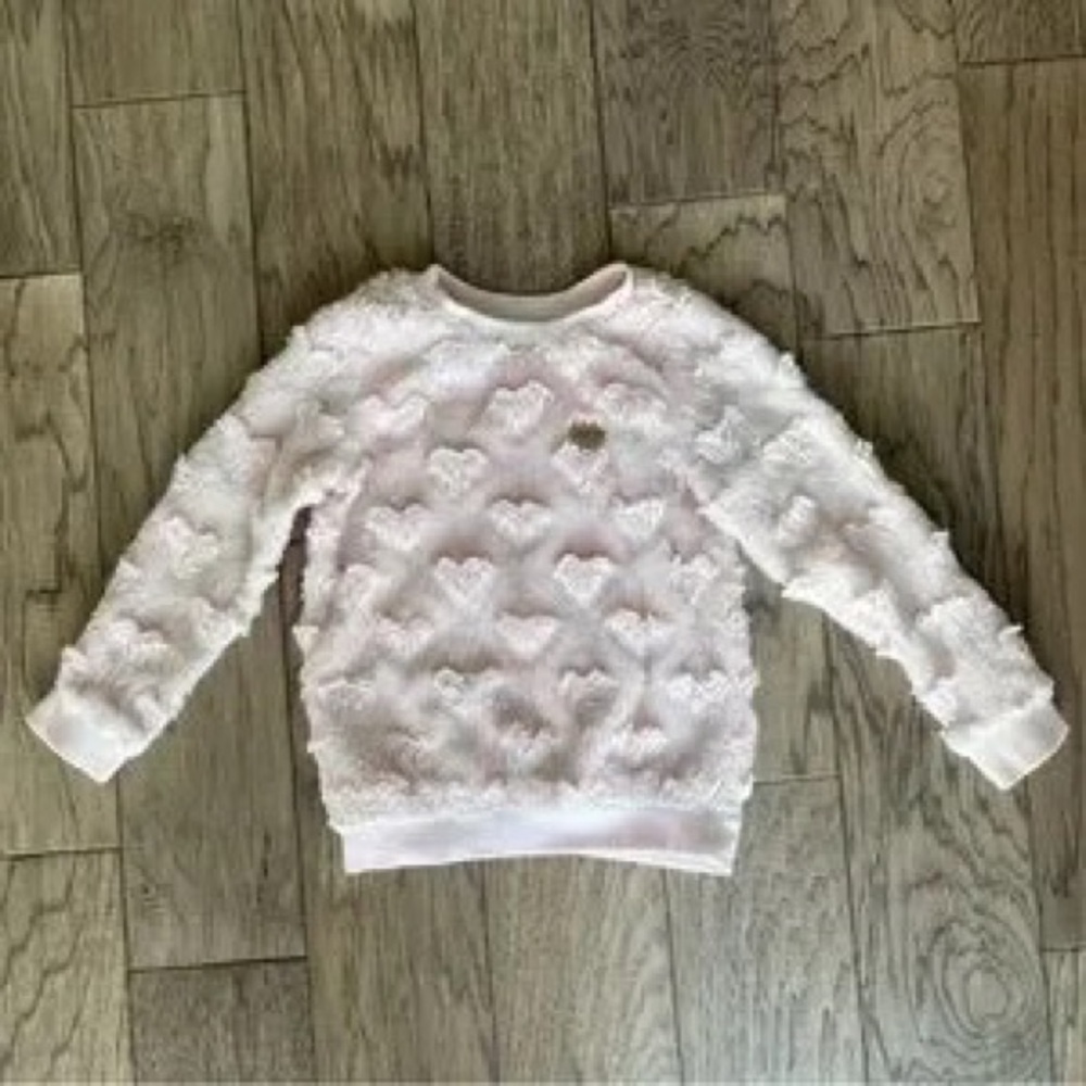 Girls Plush Heart Sweater in Light Pink